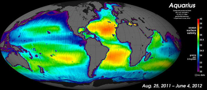 Nine-month average composite global image of sea surface salinity