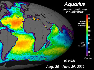 Three-month average composite global image of sea surface salinity