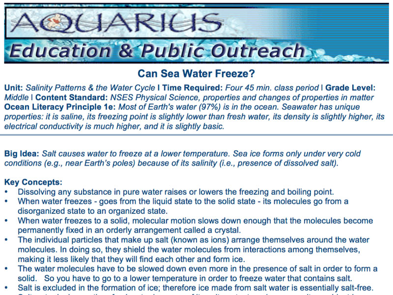 Document cover page: can sea water freeze?
