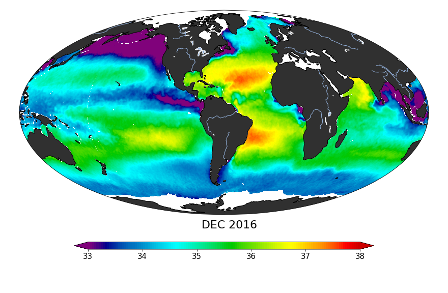 Sea surface salinity, December 2016