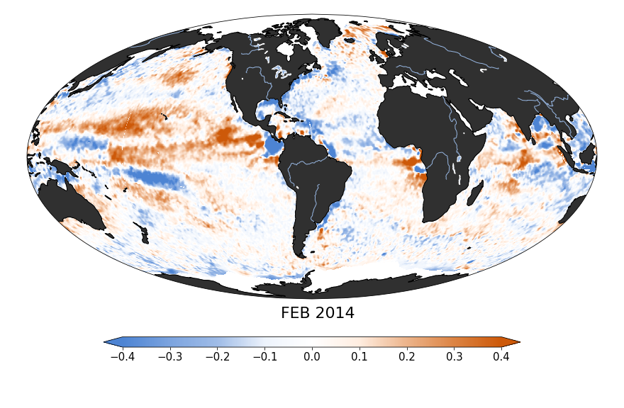 Sea surface salinity, February 2014