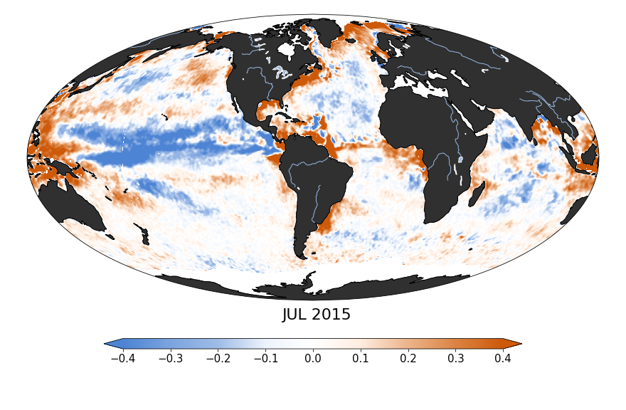Sea surface salinity, July 2015