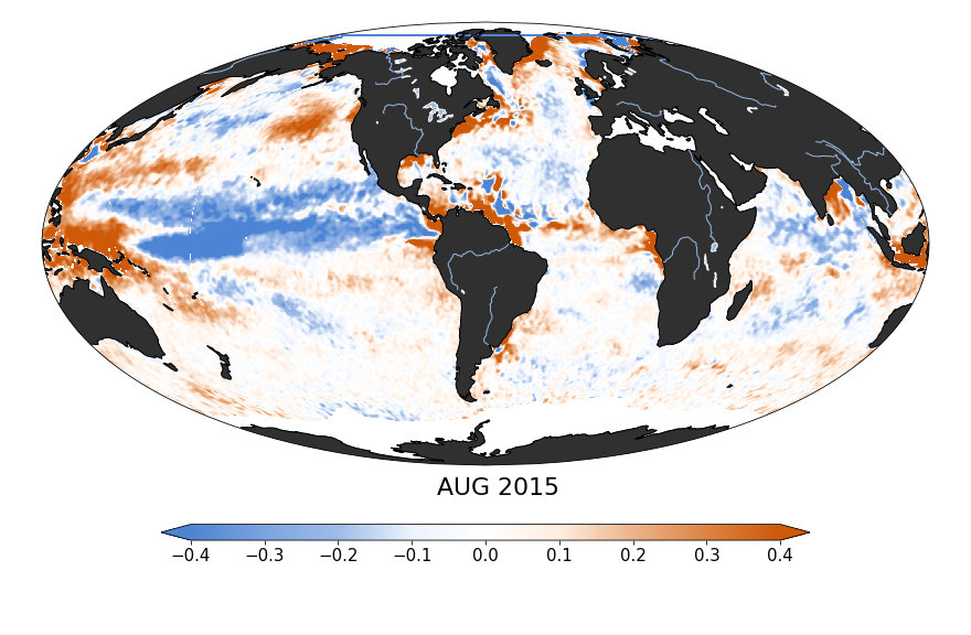 Sea surface salinity, August 2015