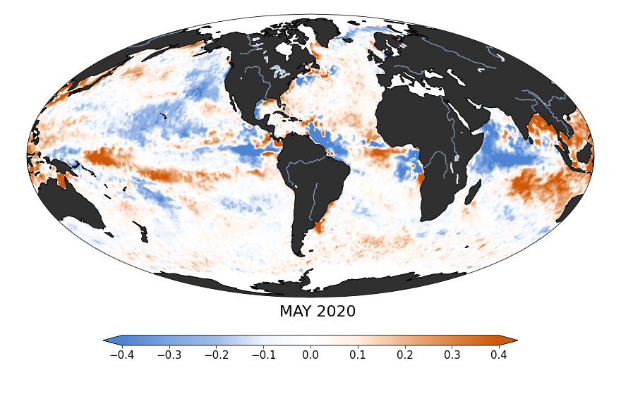 Sea surface salinity, May 2020
