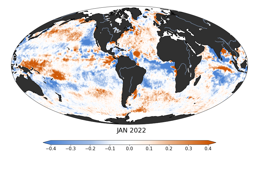 Sea surface salinity anomaly, January 2022