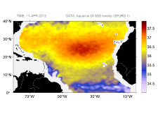 Sea surface salinity, April 11, 2012