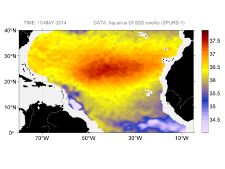 Sea surface salinity, May 10, 2014