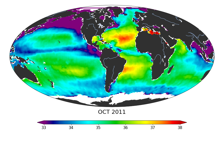 Global Sea surface salinity, October 2011