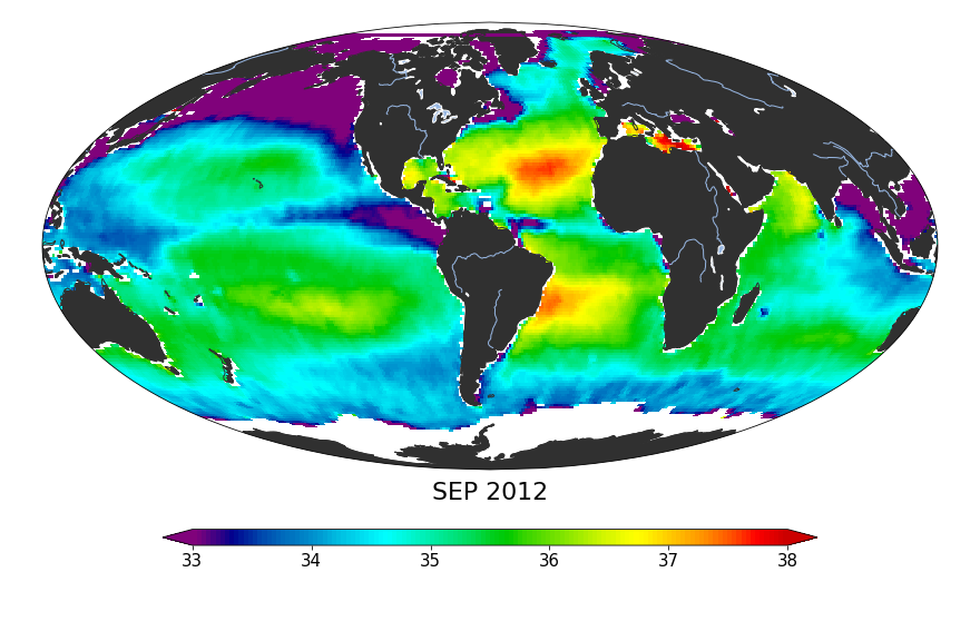 Global Sea surface salinity, September 2012