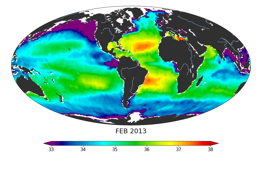 Global Sea surface salinity, February 2013