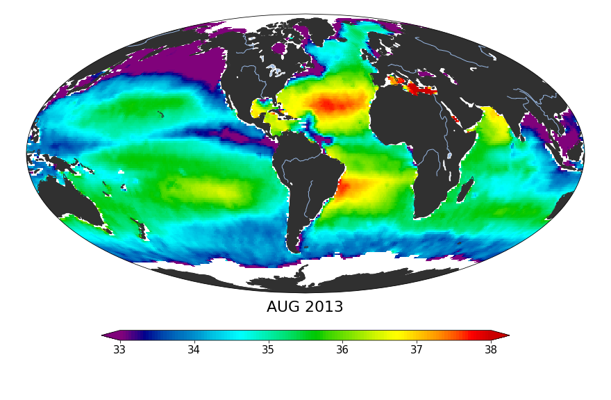 Global Sea surface salinity, August 2013