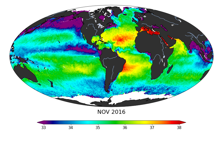 Sea surface salinity, November 2016