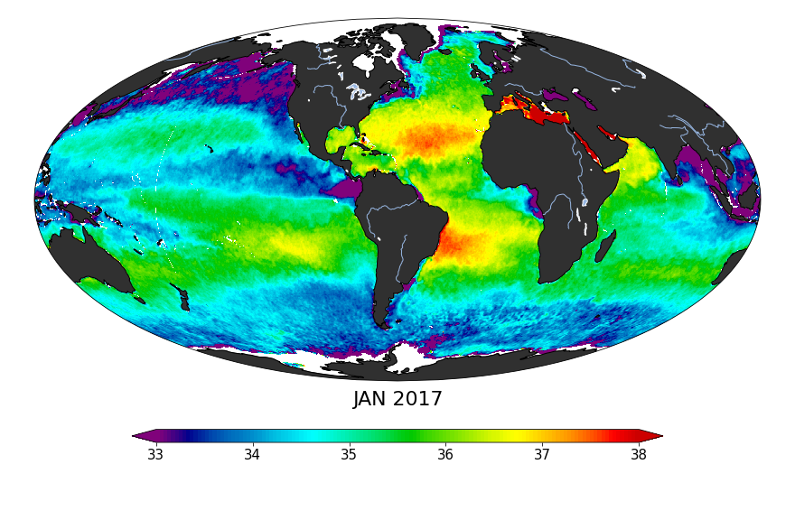 Sea surface salinity, January 2017