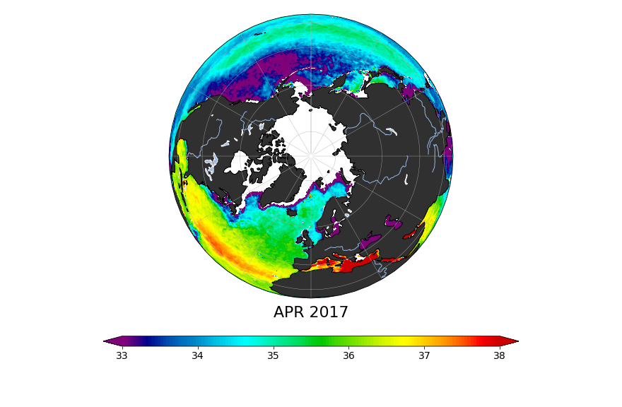 Sea surface salinity, April 2017