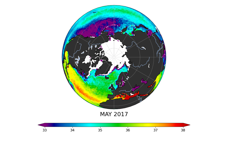 Sea surface salinity, May 2017