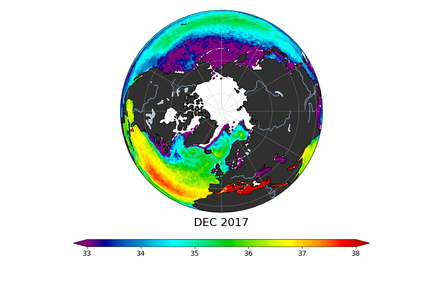 Sea surface salinity, December 2017