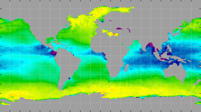 Monthly composite map of sea surface density, January 2012.