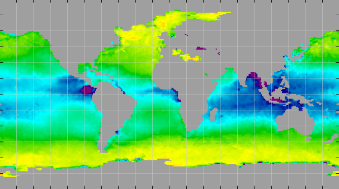 Monthly composite map of sea surface density, February 2012.