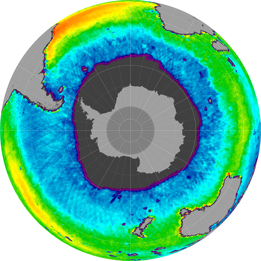 Sea surface salinity in the Southern Hemisphere, August 2012