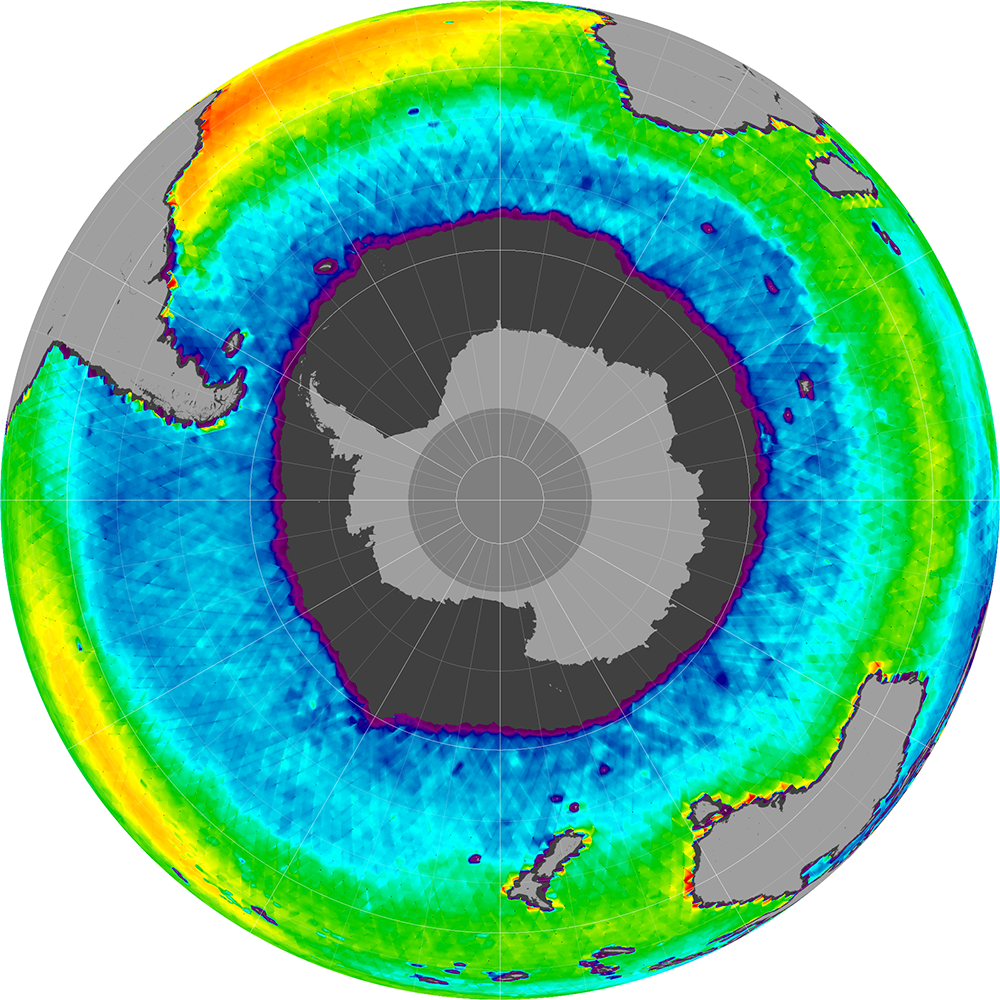 Sea surface salinity in the Southern Hemisphere, August 2014