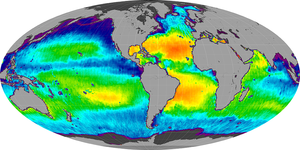 Monthly composite map of sea surface salinity, December 2011.