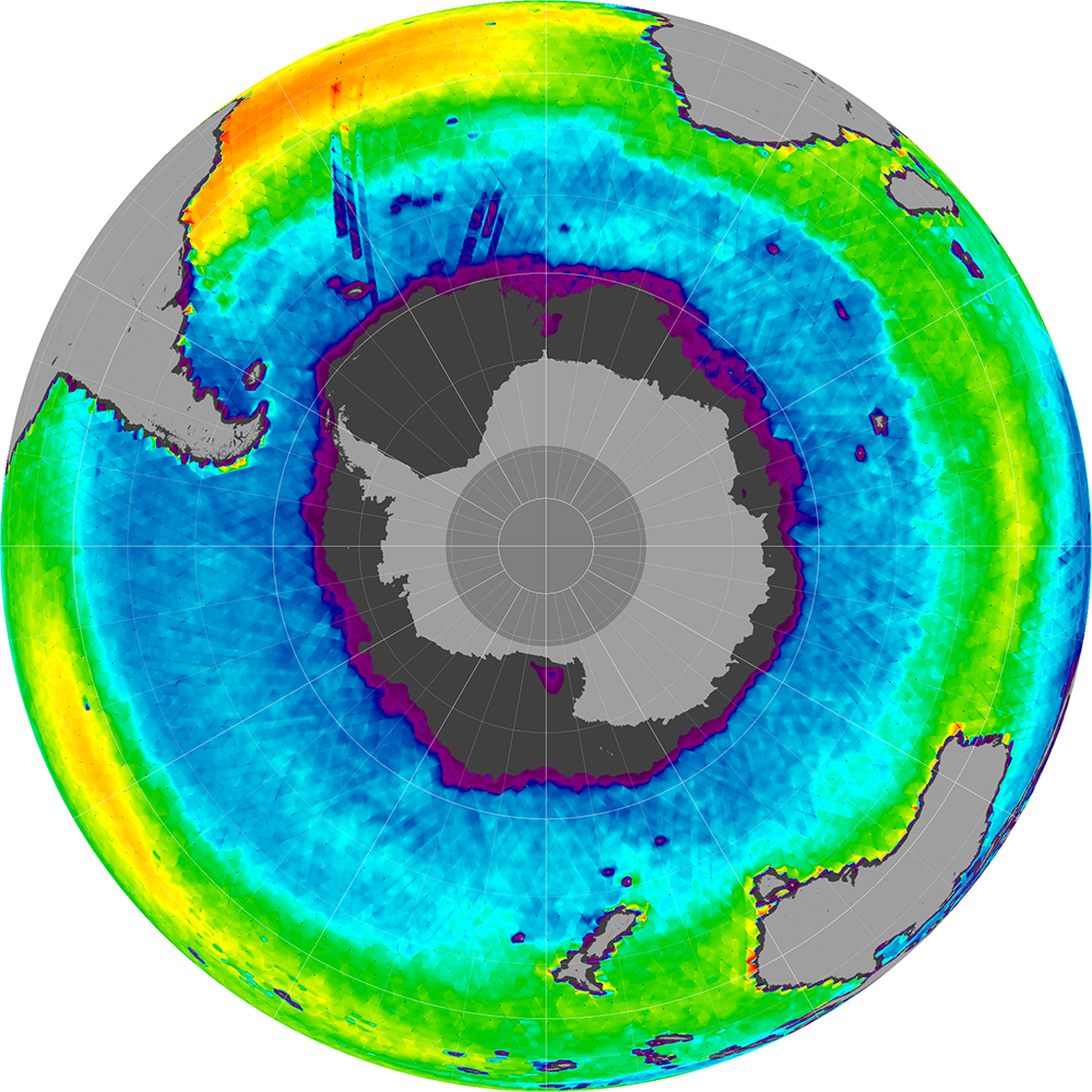 Sea surface salinity in the Southern Hemisphere, December 2012