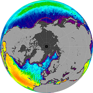Sea surface salinity in the Northern Hemisphere, February 2012