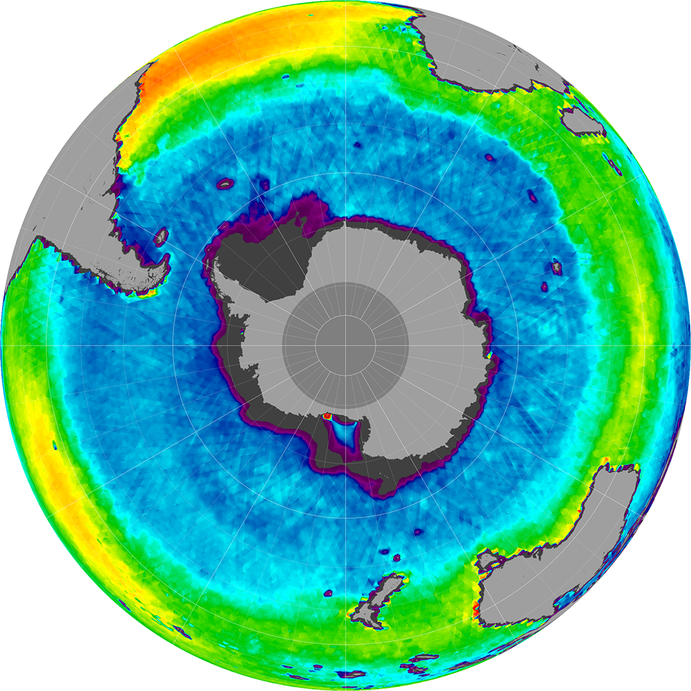 Sea surface salinity in the Southern Hemisphere, February 2012