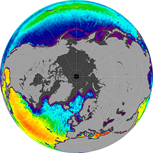 Sea surface salinity in the Northern Hemisphere, February 2015