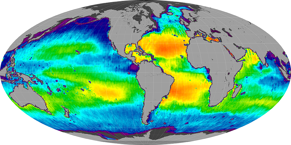 Monthly composite map of sea surface salinity, January 2014.