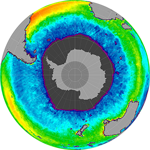 Sea surface salinity in the Southern Hemisphere, July 2013