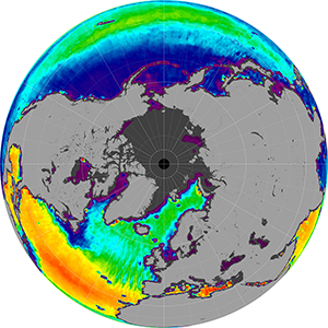 Sea surface salinity in the Northern Hemisphere, July 2014