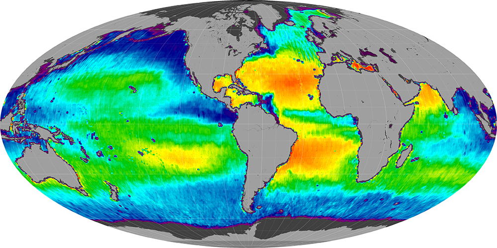 Monthly composite map of sea surface salinity, June 2012.