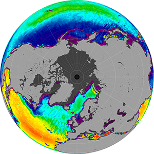 Sea surface salinity in the Northern Hemisphere, June 2012