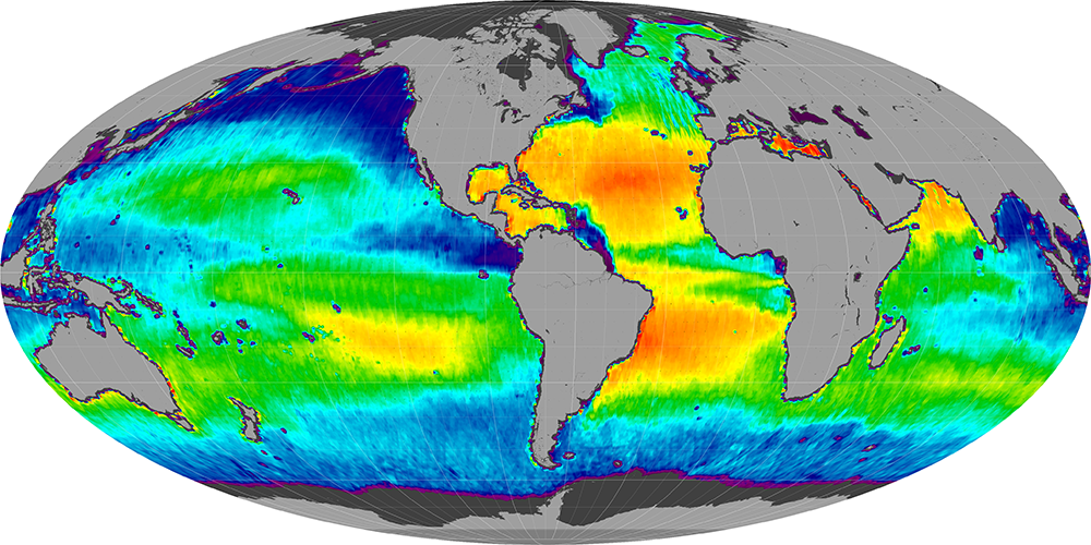 Monthly composite map of sea surface salinity, June 2014.
