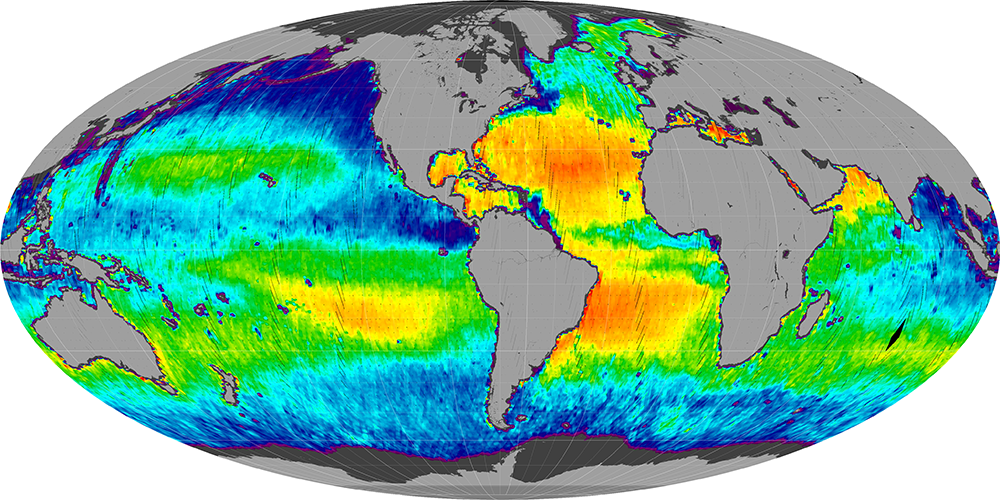 Monthly composite map of sea surface salinity, June 2015.