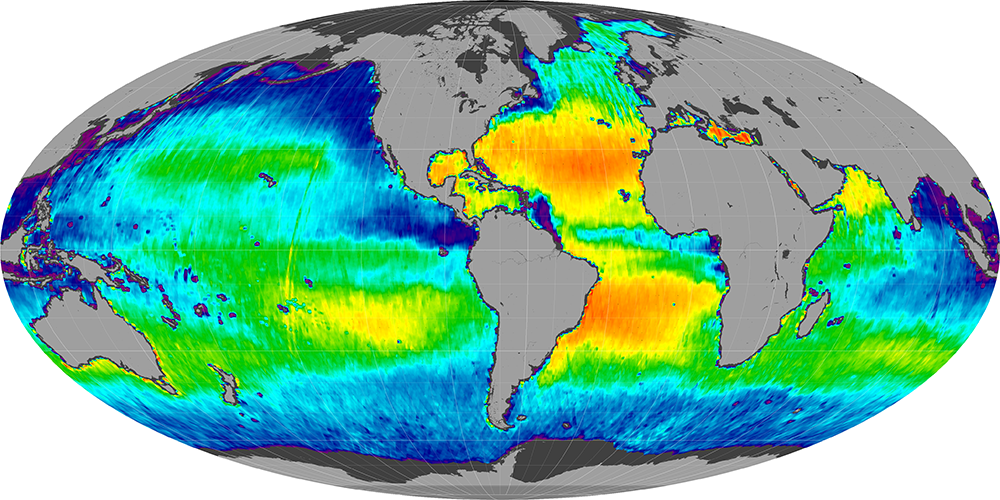 Monthly composite map of sea surface salinity, May 2012.