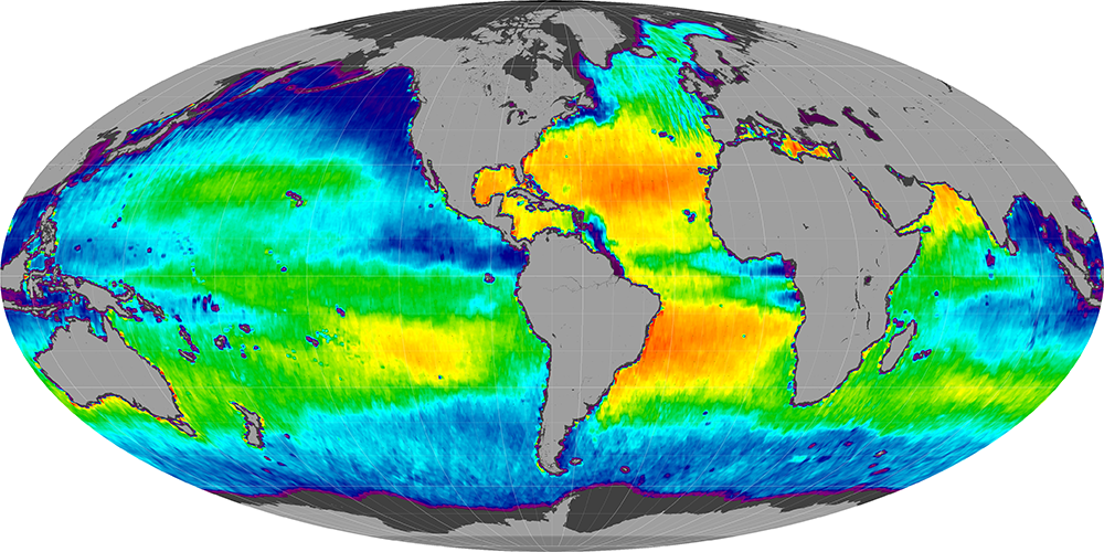 Monthly composite map of sea surface salinity, May 2013.