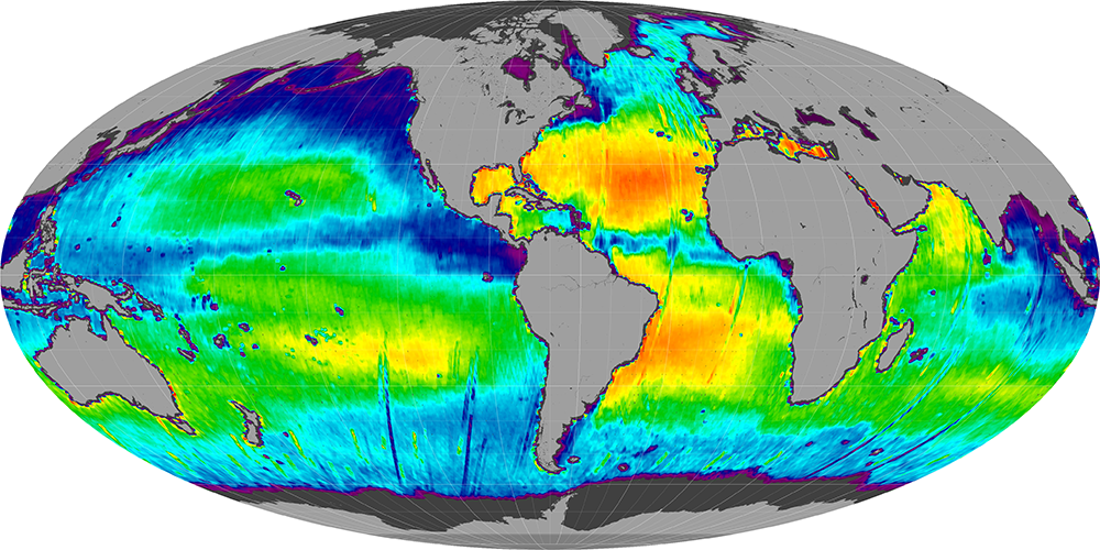 Monthly composite map of sea surface salinity, November 2012.