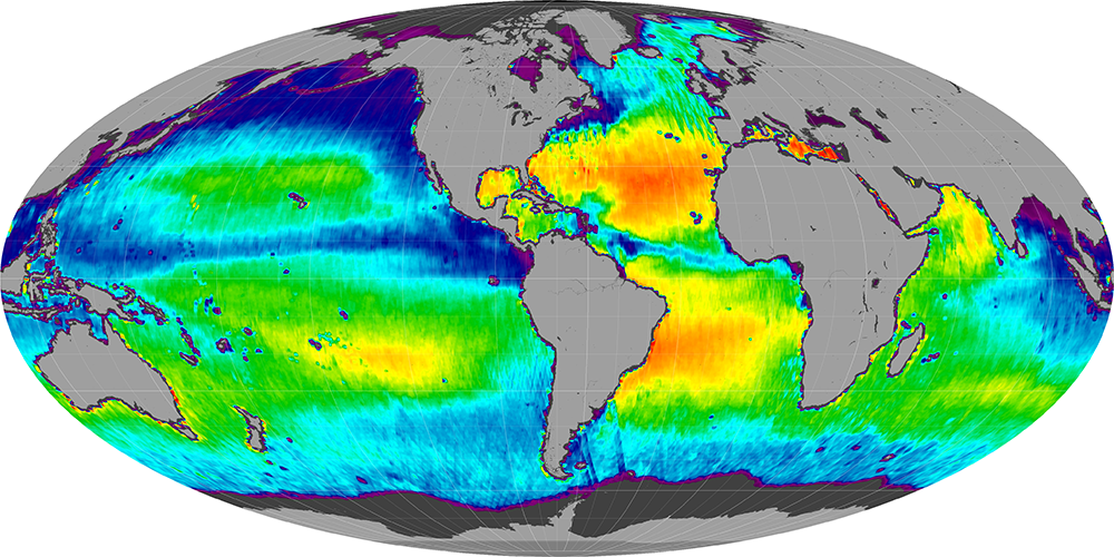 Monthly composite map of sea surface salinity, October 2011.