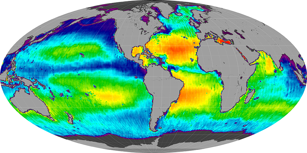 Monthly composite map of sea surface salinity, October 2014.