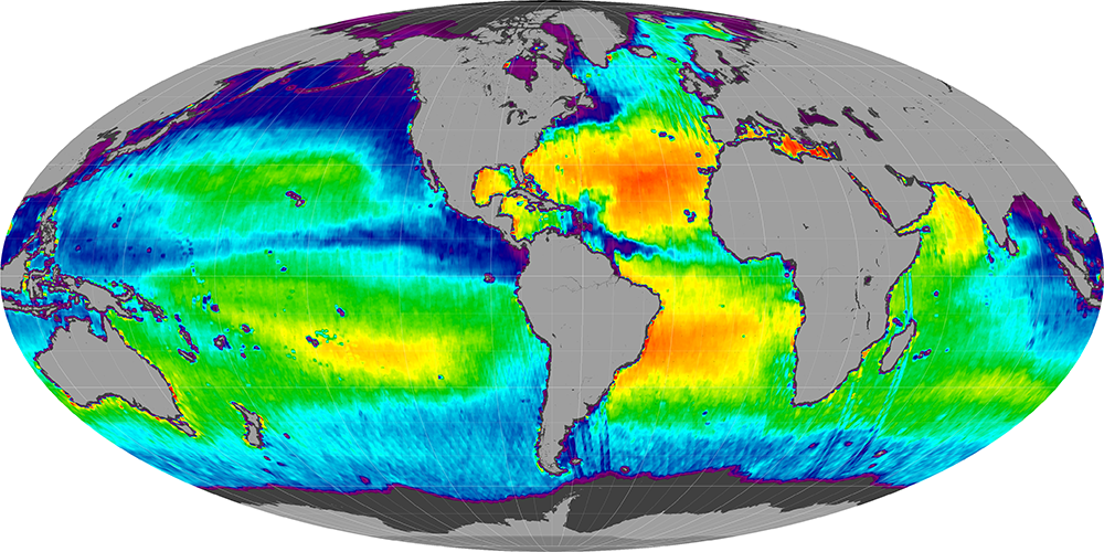 Monthly composite map of sea surface salinity, September 2011.