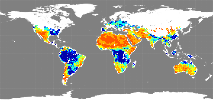 Monthly composite map of soil moisture, February 2014.