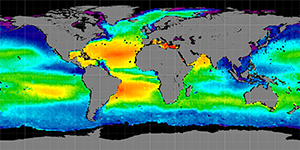 Global sea surface salinity, October 2011-2014