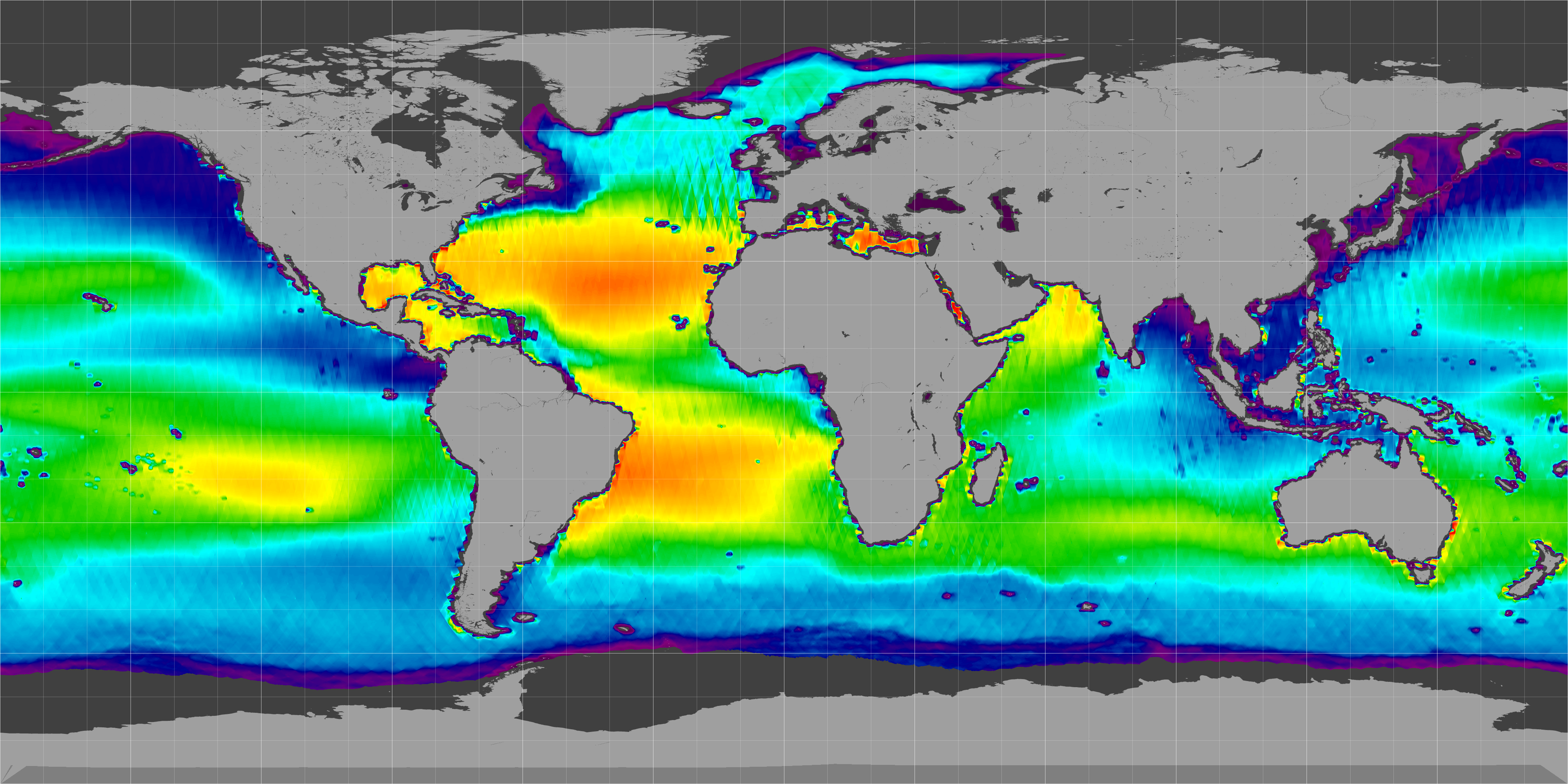 Global sea surface salinity, 25-Aug-11 to 05-May-15 (Flat)