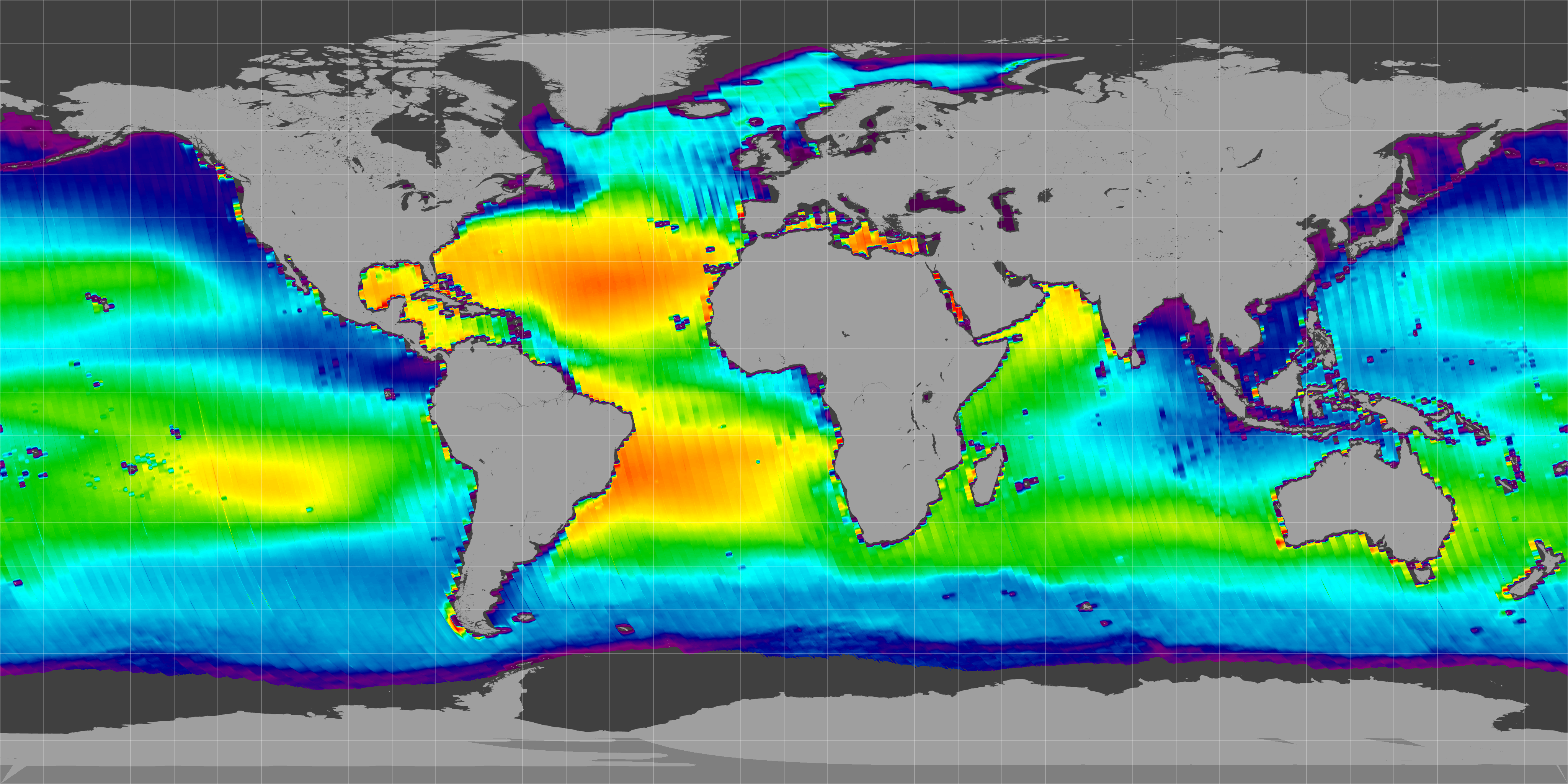 Global sea surface salinity, 25-Aug-11 to 05-May-15 (flat, ascending)