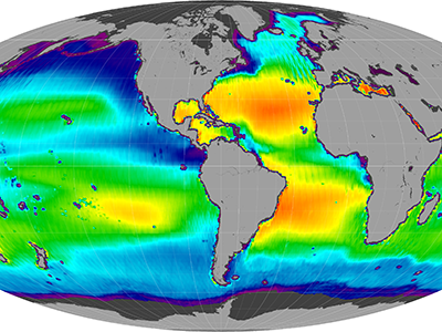 Global sea surface salinity, 25-Aug-11 to 05-May-15 (Mollweide)