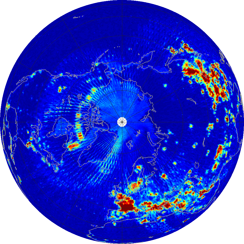 Monthly radiometer RFI at 1.413 GHz, January 2012.
