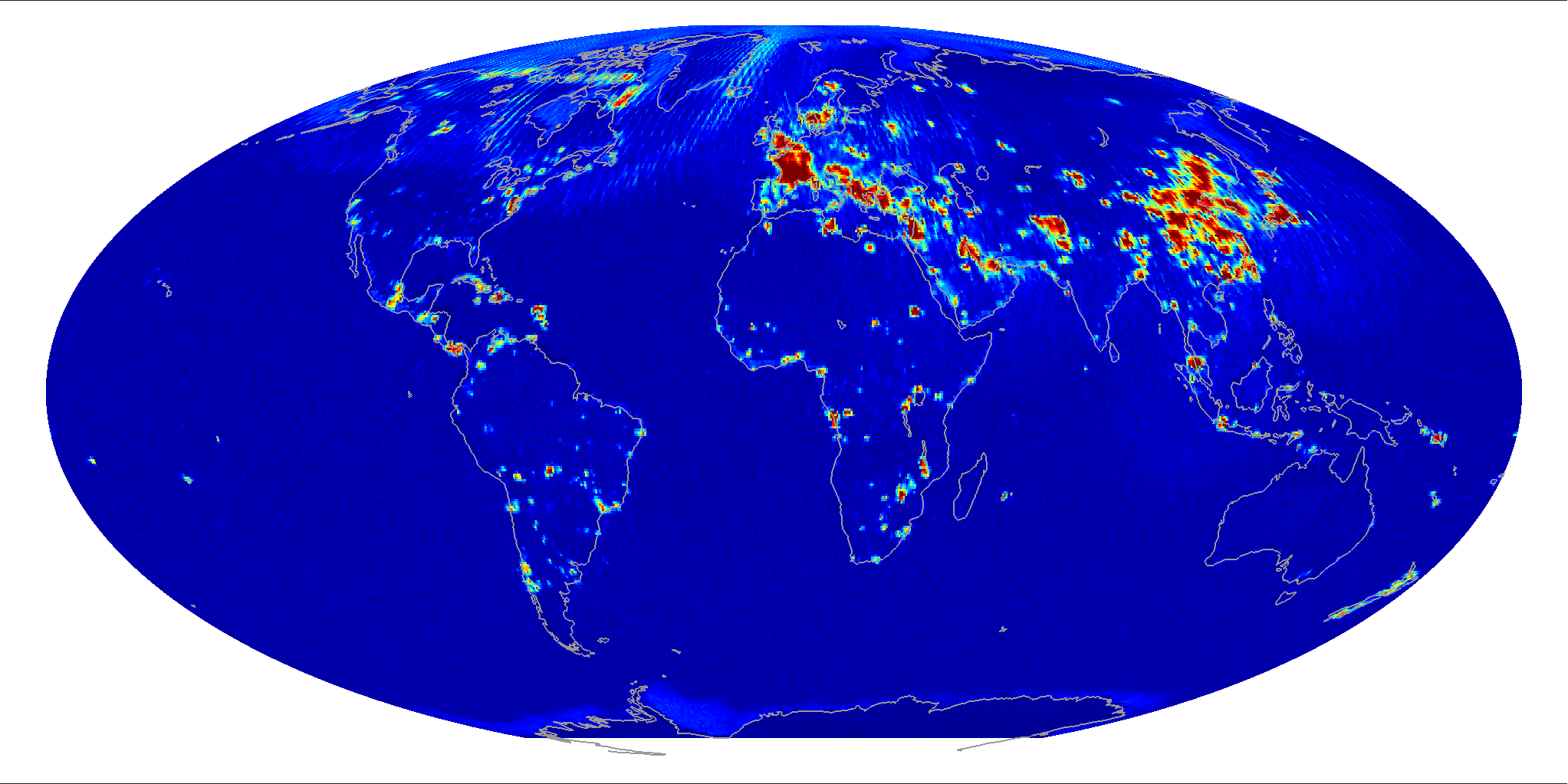 Global radiometer percent RFI, March 2012