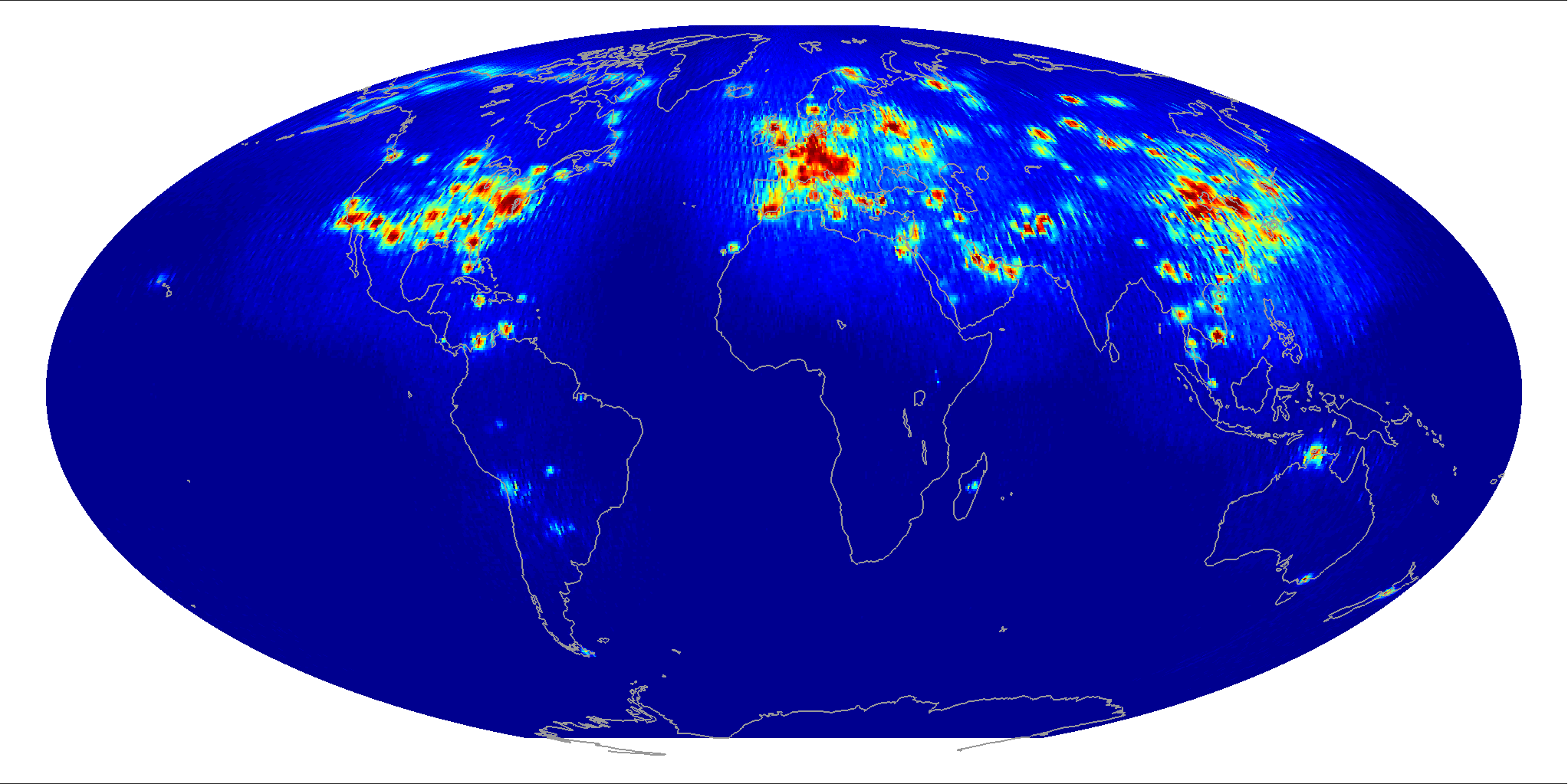 Global scatterometer percent RFI, April 2012
